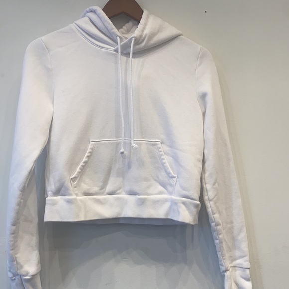 Aritzia Sunday Best Size XS White Hoodie Sweater Cropped Long Sleeve Sweatshirt - Picture 4 of 5